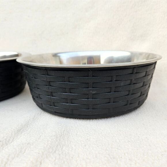 Stainless Steel and Black Food or Water Bowls - Set of 2 - Picture 2 of 8